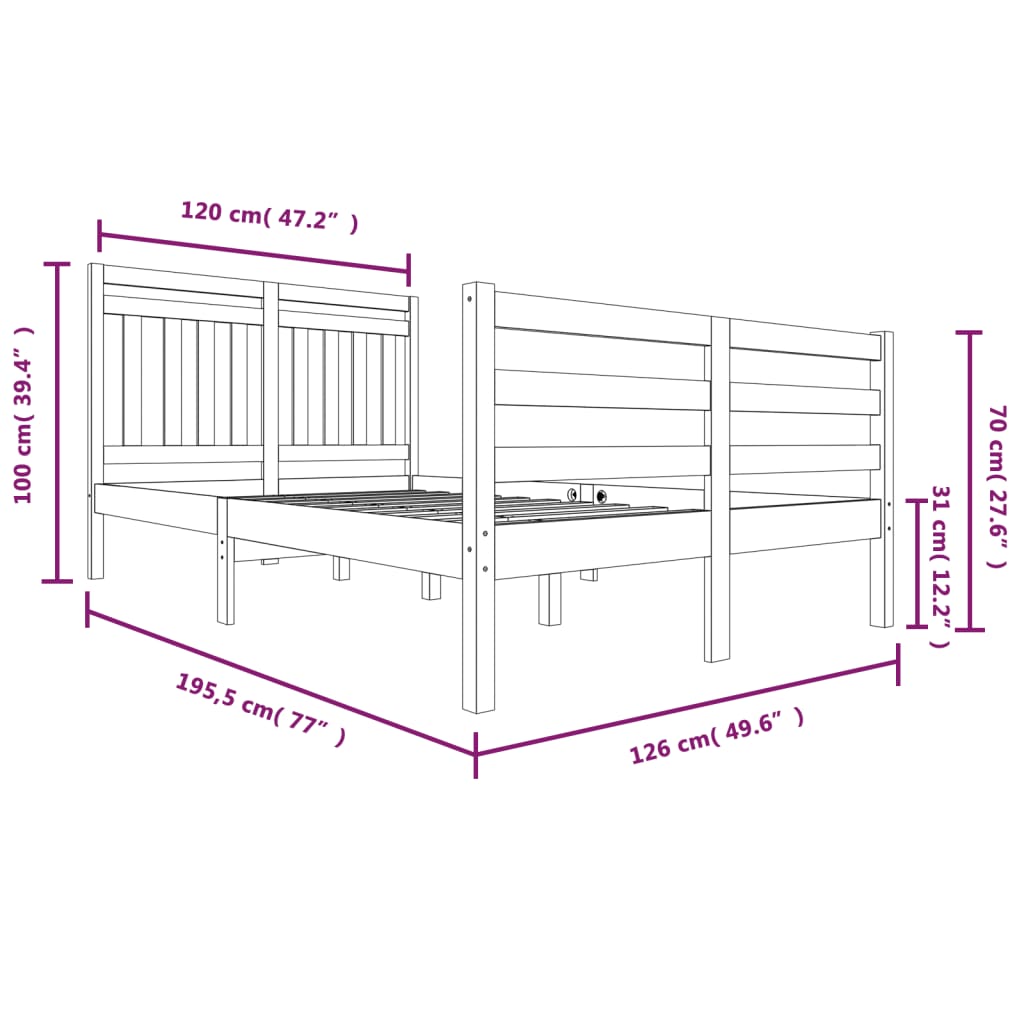 Cadre de lit 120x190 cm Petit double Bois massif Lits & cadres de lit vidaXL   