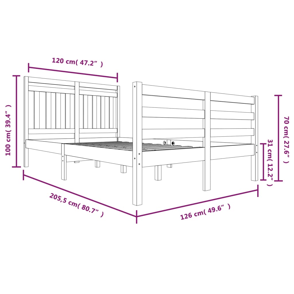 Cadre de lit Bois massif 120x200 cm Lits & cadres de lit vidaXL   