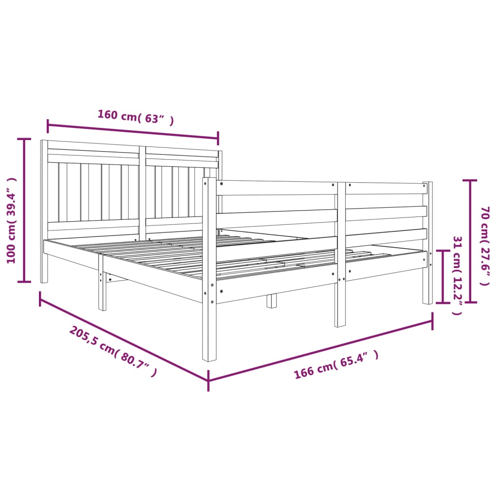 Cadre de lit Bois massif 160x200 cm Lits & cadres de lit vidaXL   