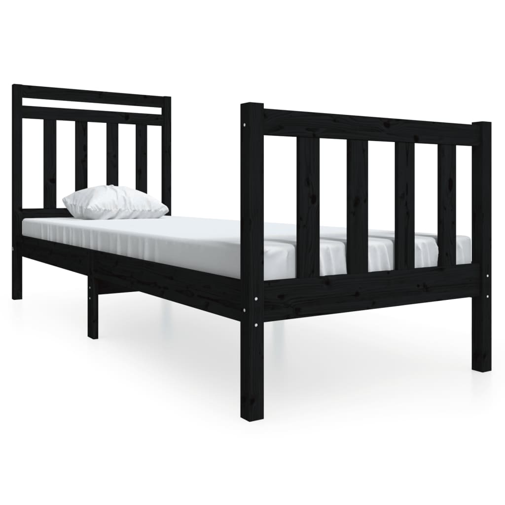 Cadre de lit Noir 75x190 cm Petit simple Bois massif Lits & cadres de lit vidaXL   