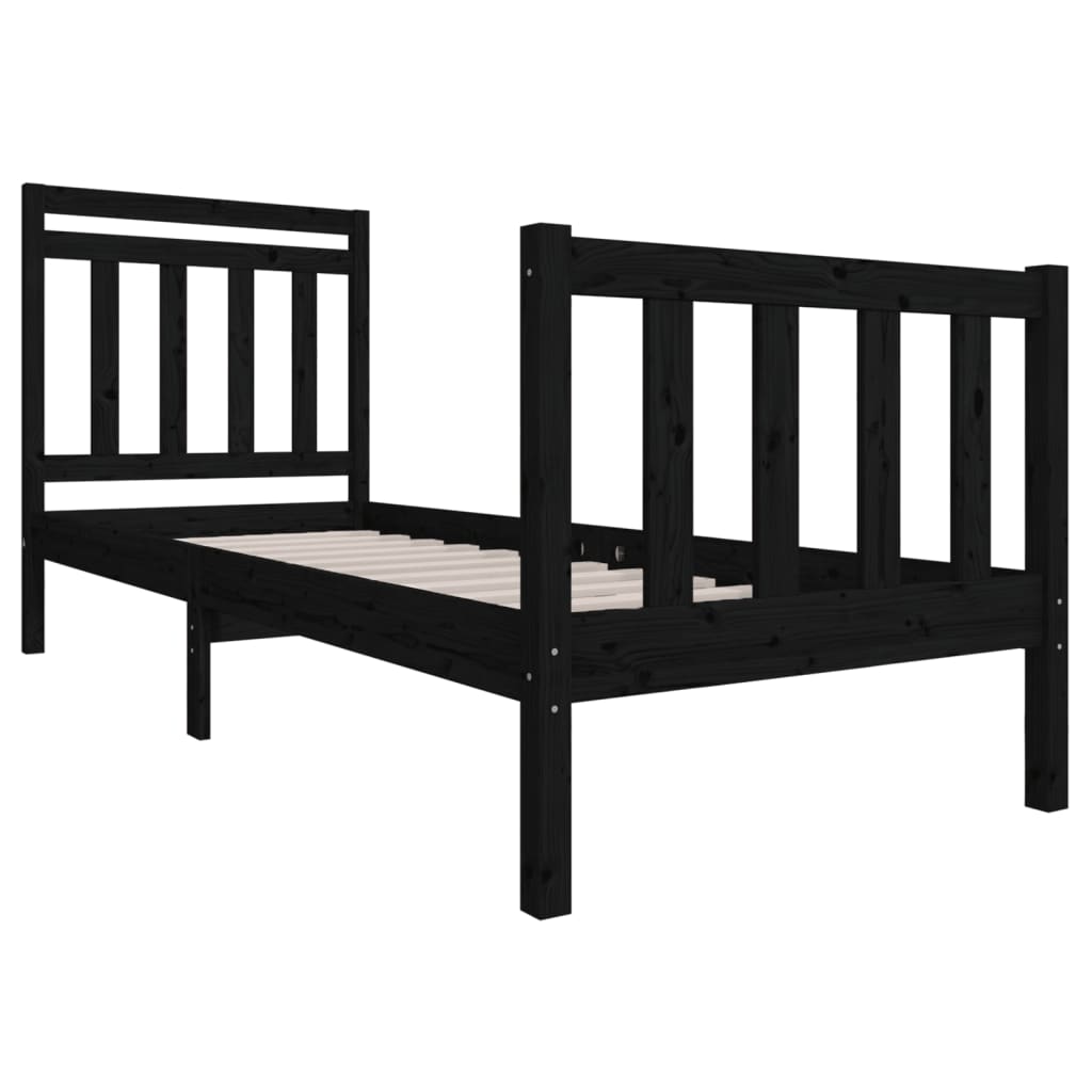 Cadre de lit Noir 75x190 cm Petit simple Bois massif Lits & cadres de lit vidaXL   