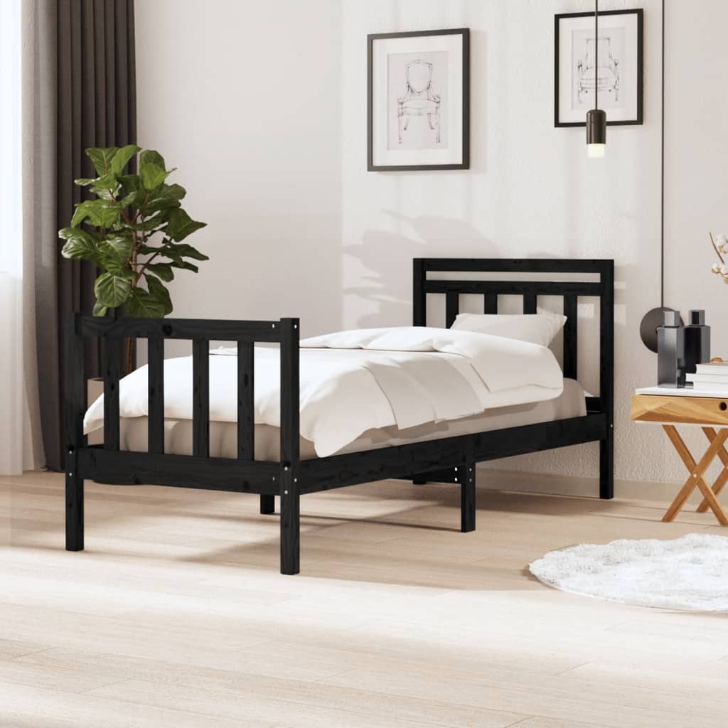 Cadre de lit Noir 75x190 cm Petit simple Bois massif Lits & cadres de lit vidaXL   