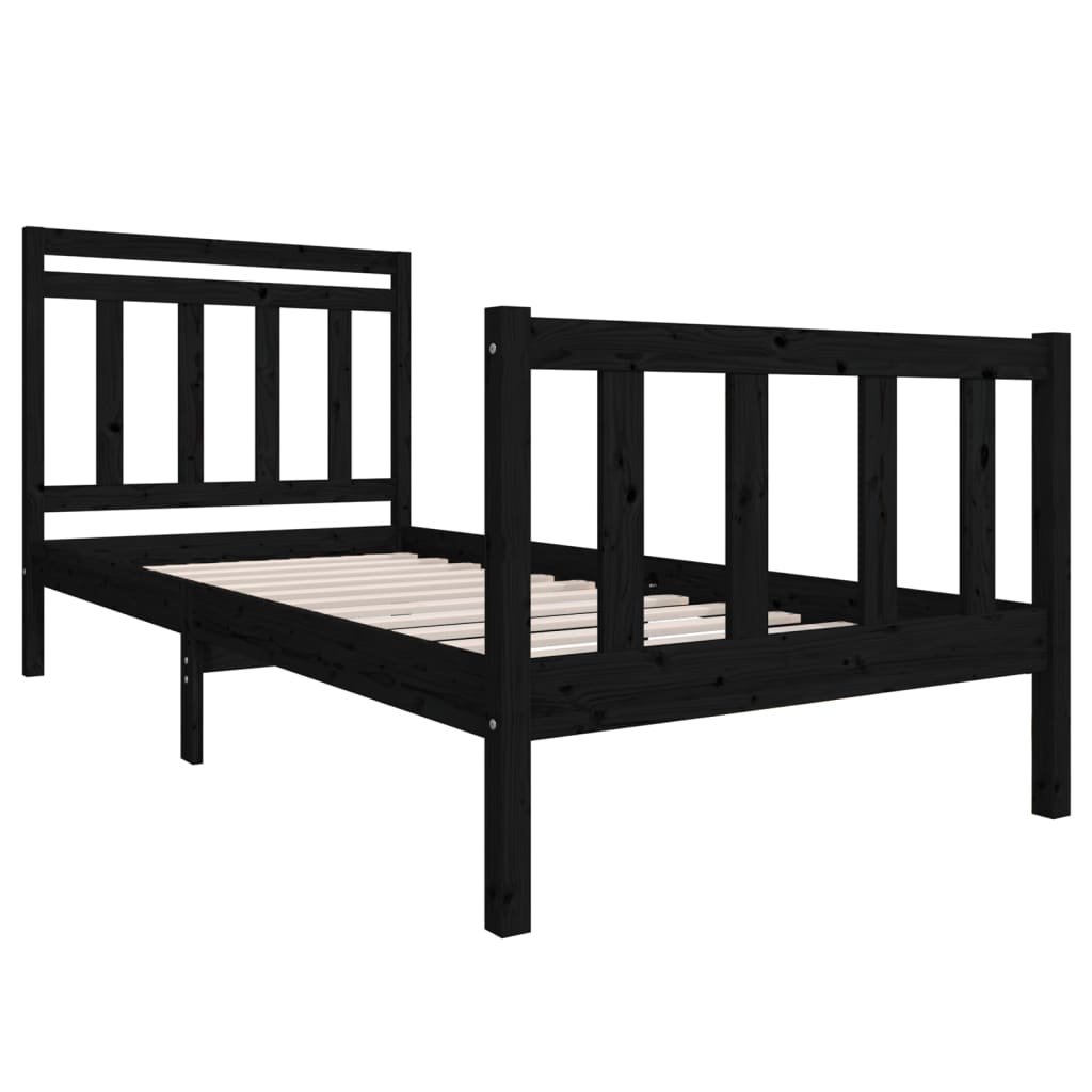 Cadre de lit Noir 90x190 cm Simple Bois massif Lits & cadres de lit vidaXL   