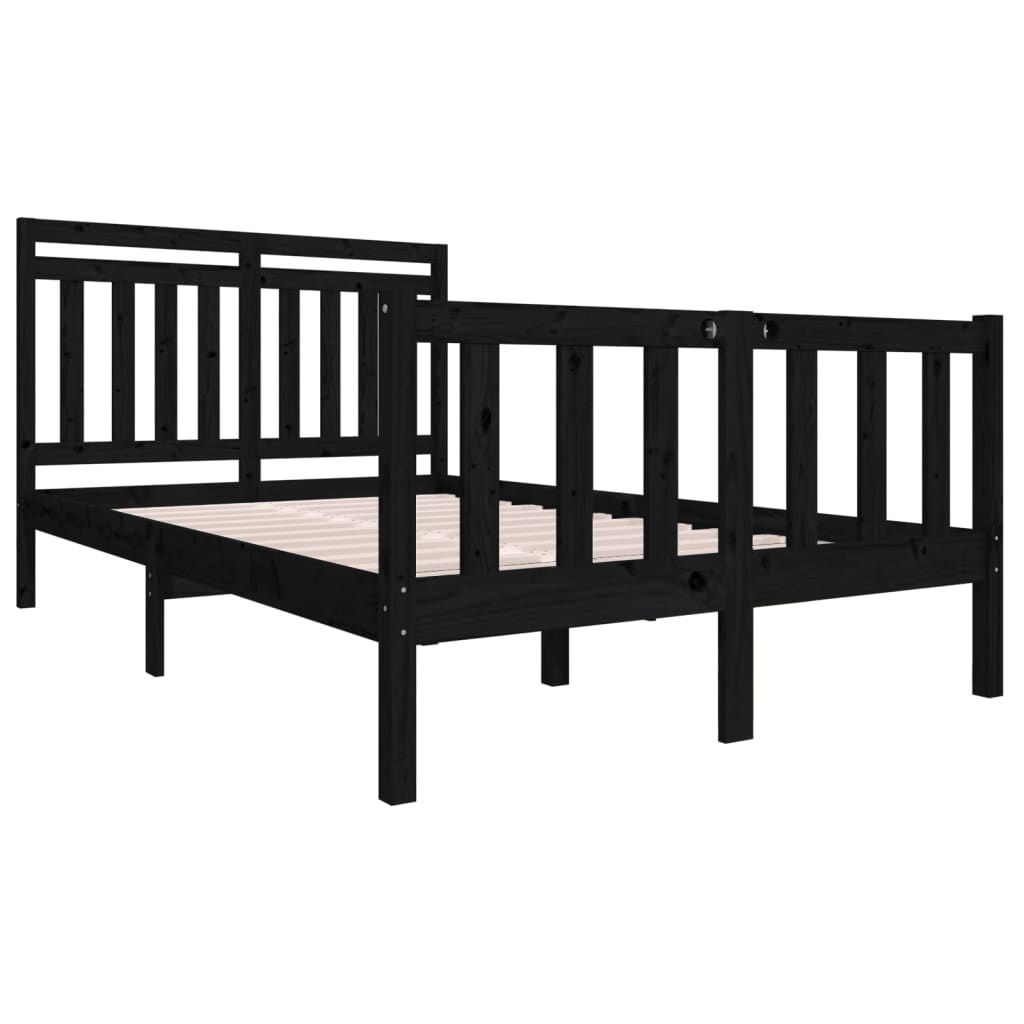 Cadre de lit Noir Bois massif 140x190 cm Lits & cadres de lit vidaXL   