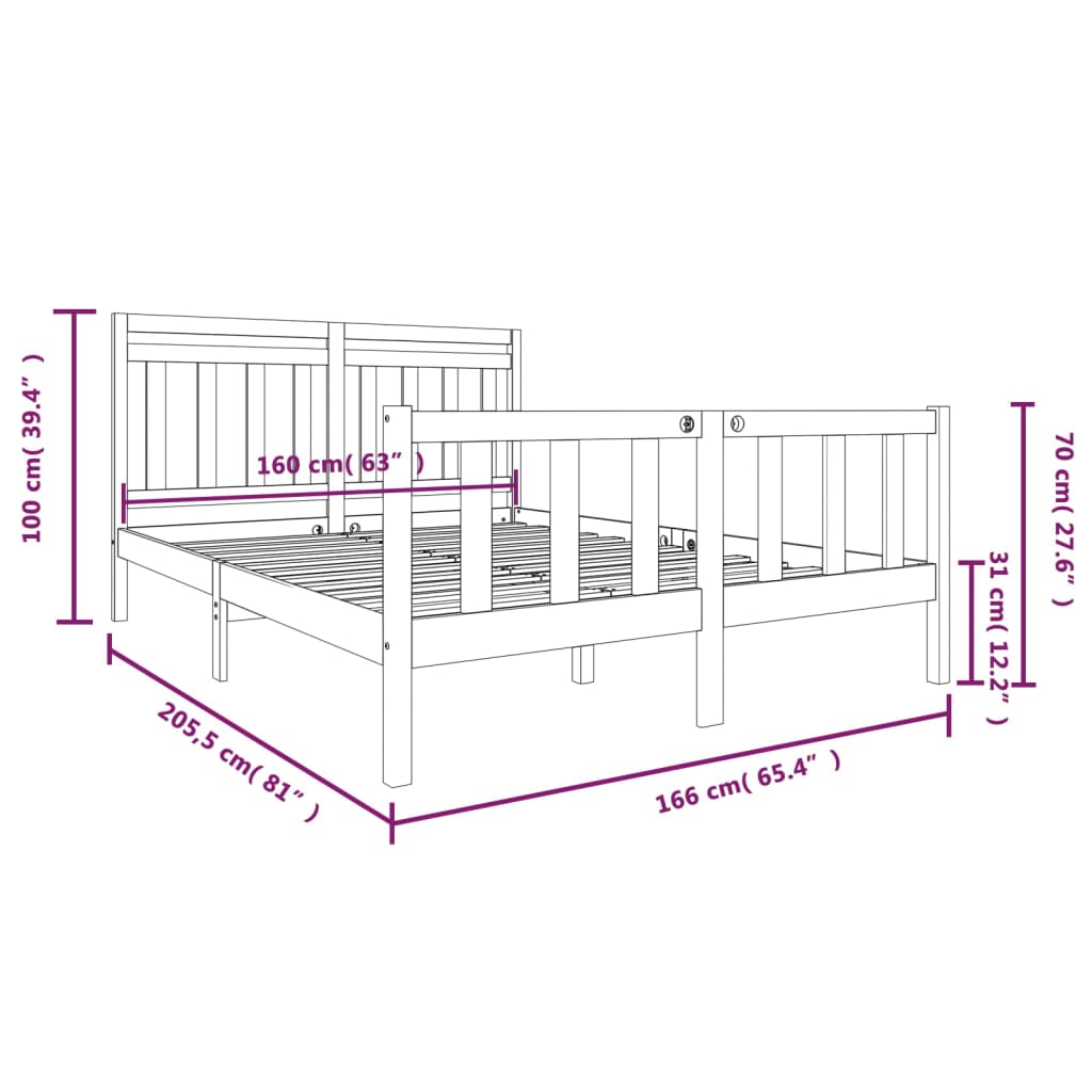 Cadre de lit Bois massif 160x200 cm Lits & cadres de lit vidaXL   