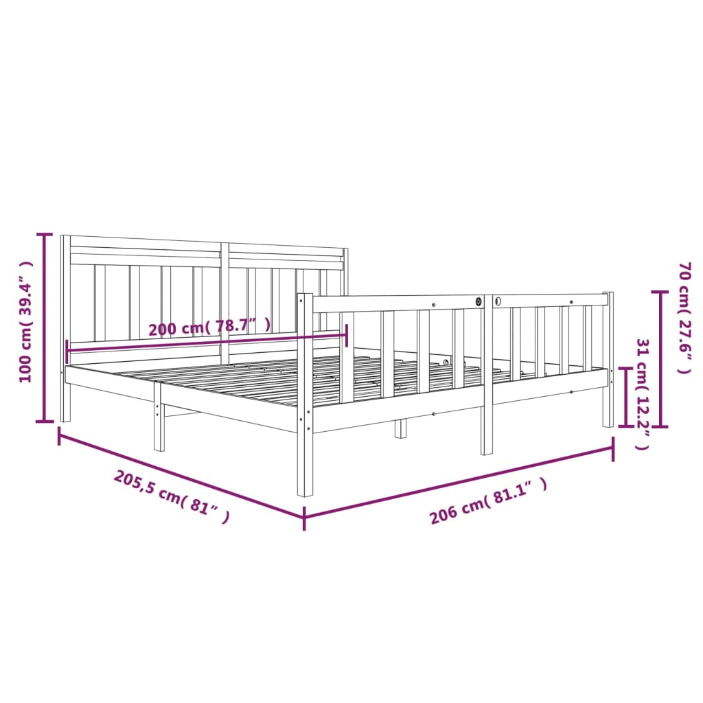 Cadre de lit Bois massif 200x200 cm Lits & cadres de lit vidaXL   