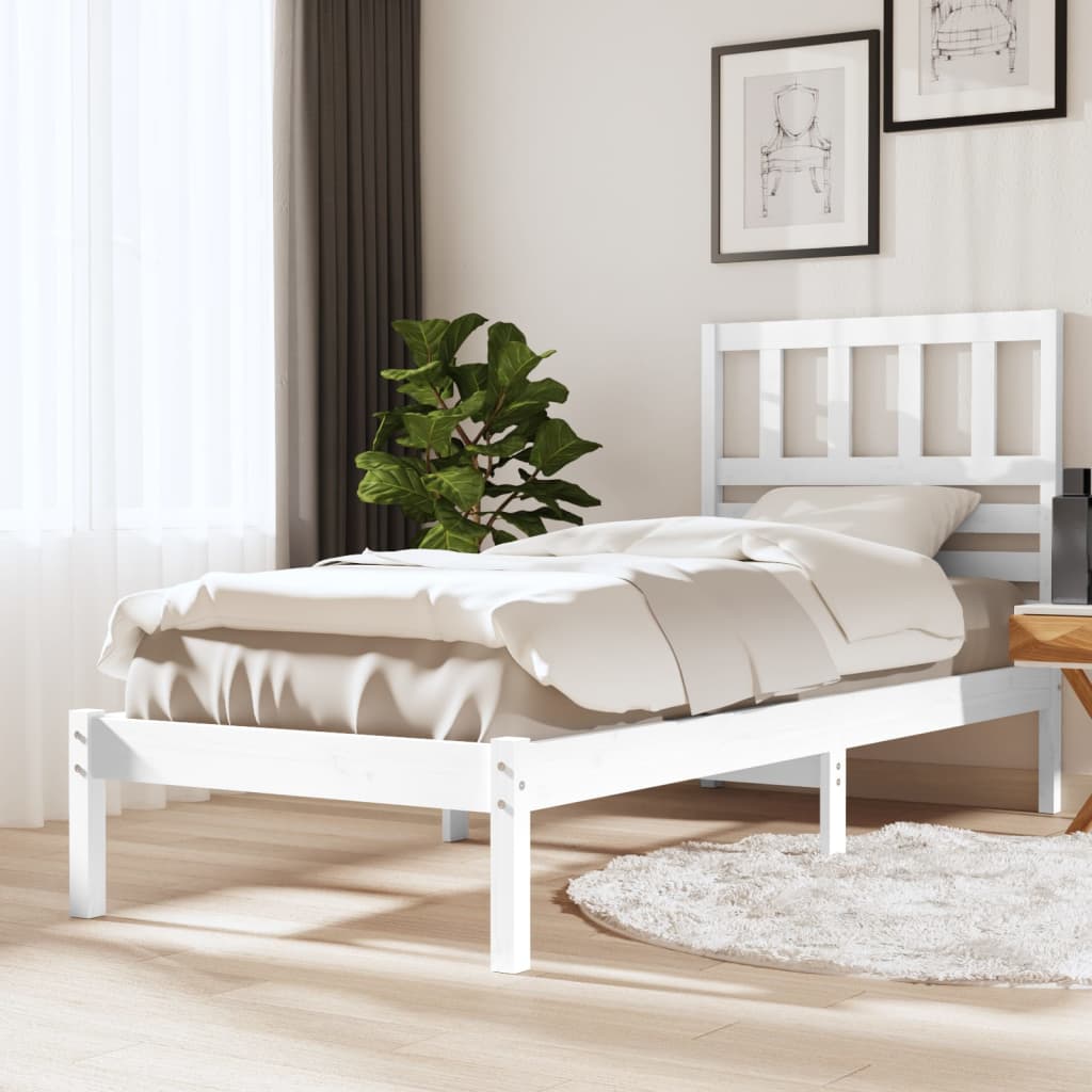 Cadre de lit blanc 75x190 cm petit simple bois massif de pin Lits & cadres de lit vidaXL   