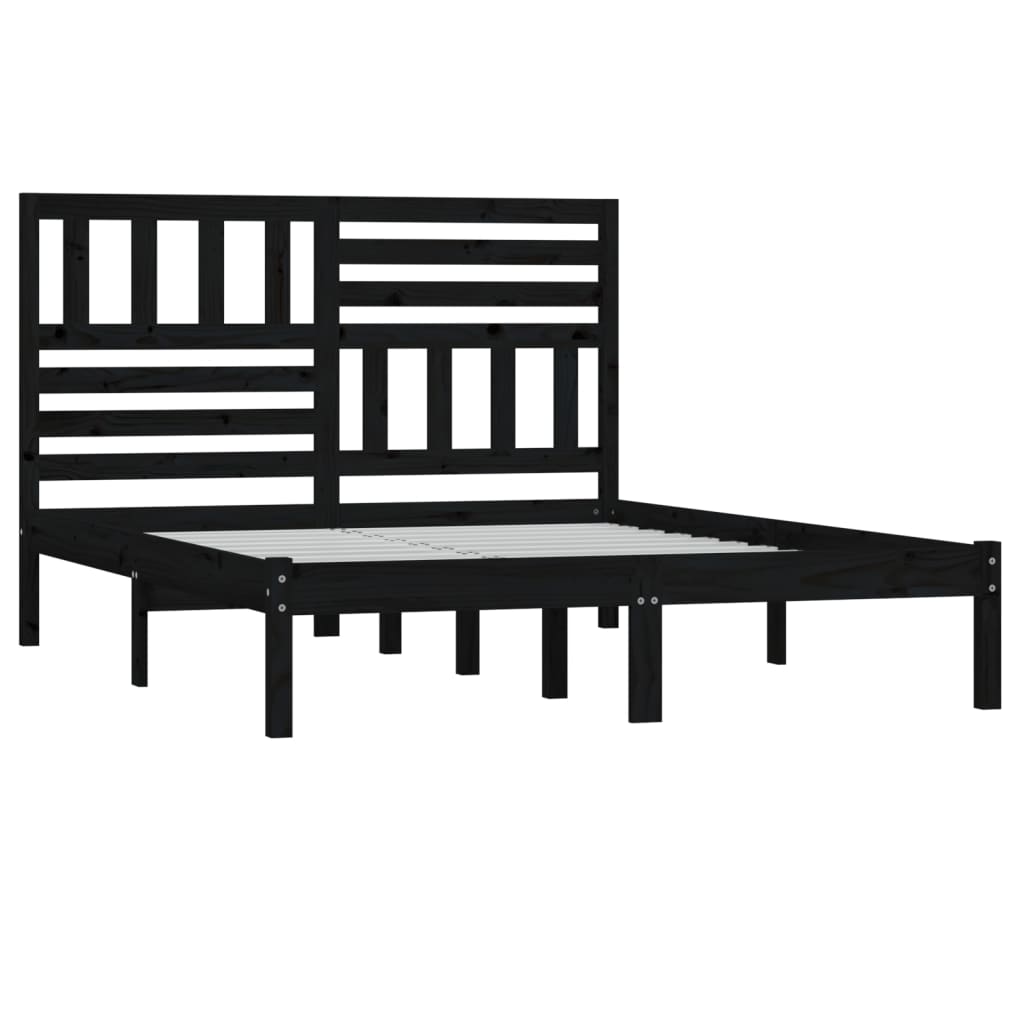 Cadre de lit noir 135x190 cm double bois de pin massif Lits & cadres de lit vidaXL   