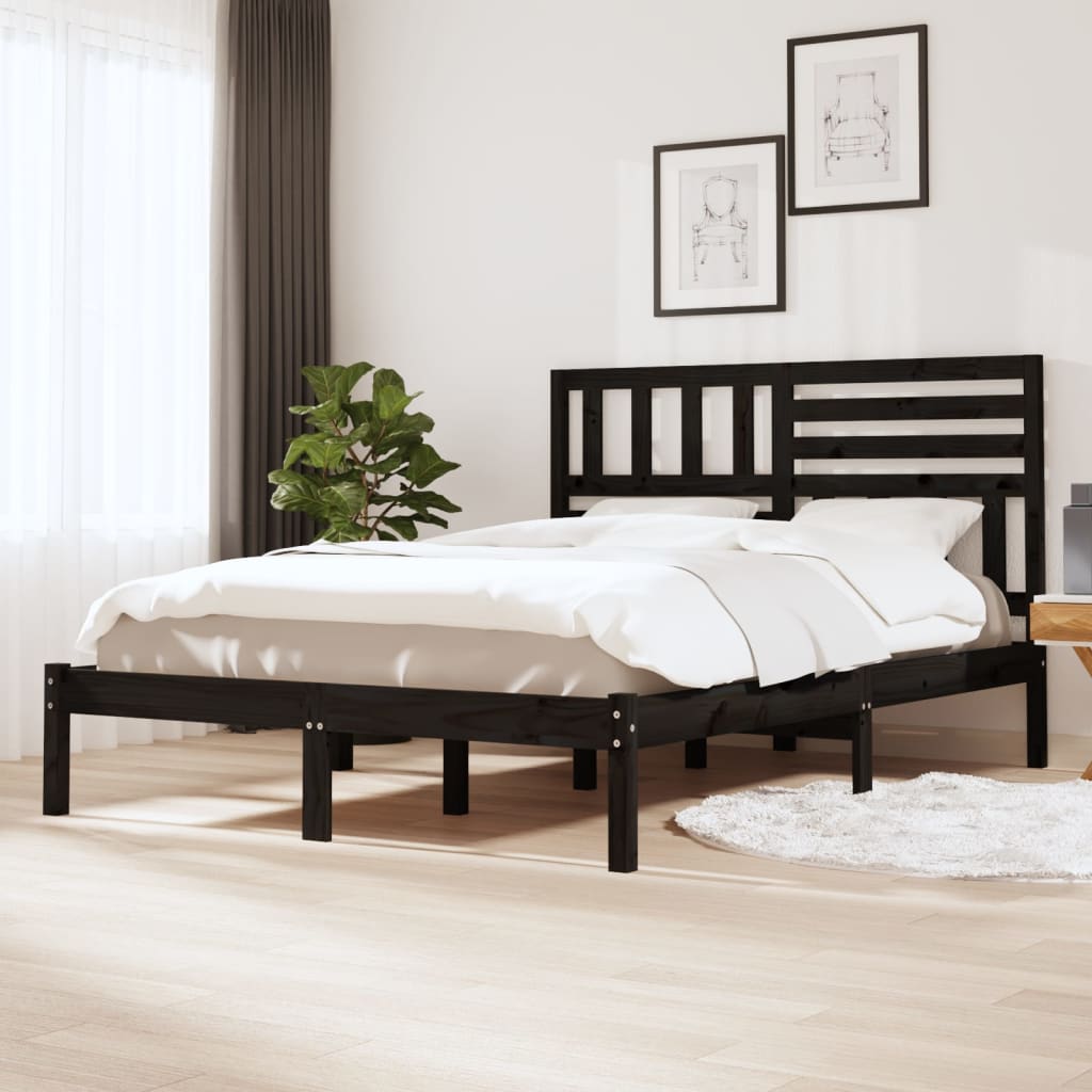 Cadre de lit noir 135x190 cm double bois de pin massif Lits & cadres de lit vidaXL   