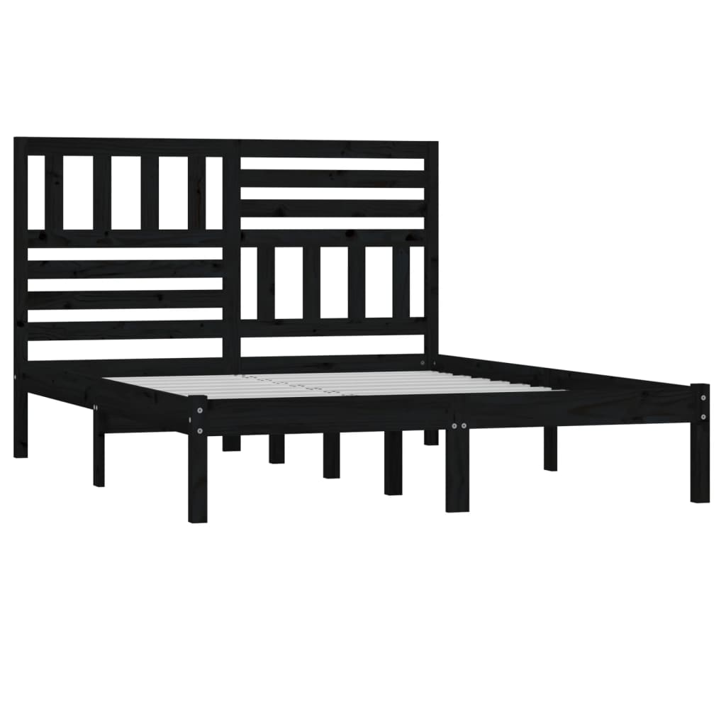 Cadre de lit Noir Bois de pin massif 140x190 cm Lits & cadres de lit vidaXL   