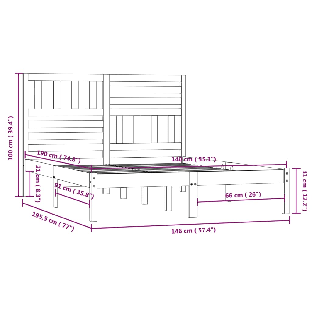 Cadre de lit Noir Bois de pin massif 140x190 cm Lits & cadres de lit vidaXL   