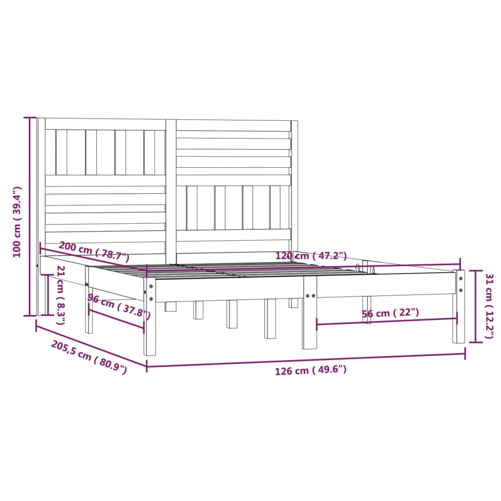 Cadre de lit Bois de pin massif 120x200 cm Lits & cadres de lit vidaXL   