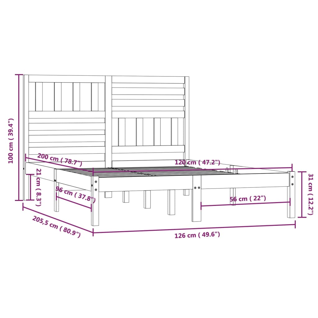 Cadre de lit Blanc Bois de pin massif 120x200 cm Lits & cadres de lit vidaXL   