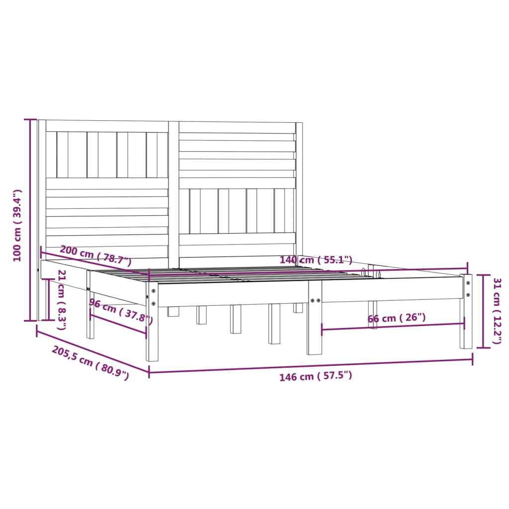 Cadre de lit Bois de pin massif 140x200 cm Lits & cadres de lit vidaXL   