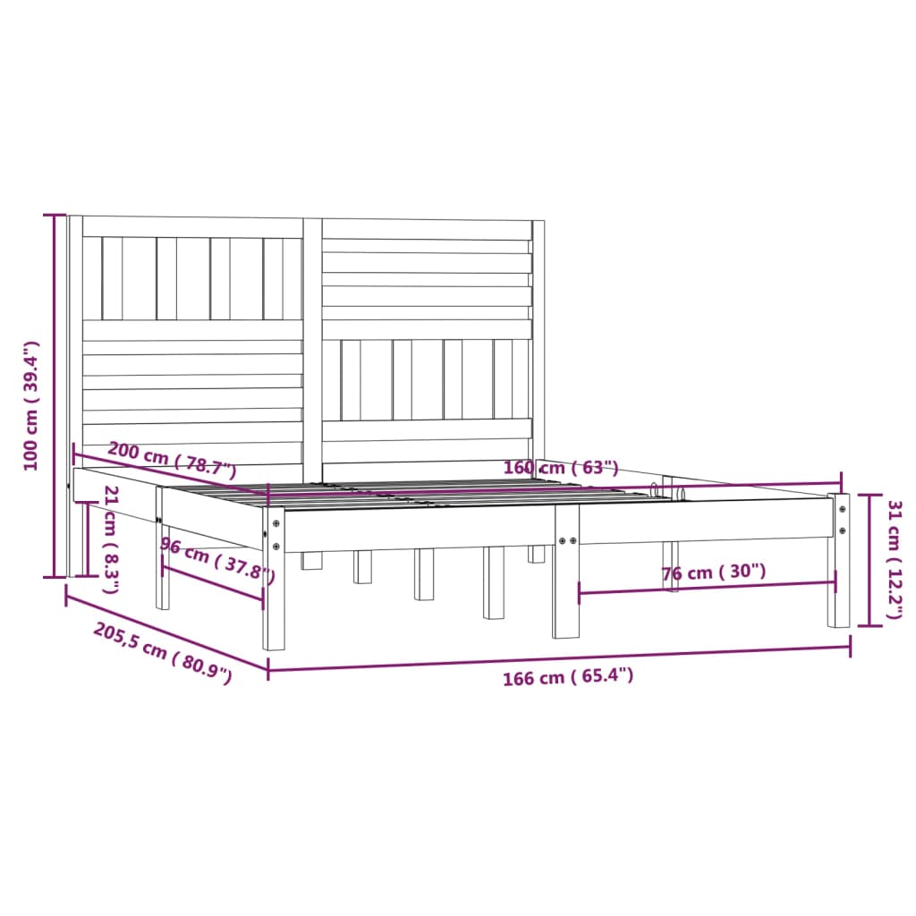 Cadre de lit Bois de pin massif 160x200 cm Lits & cadres de lit vidaXL   