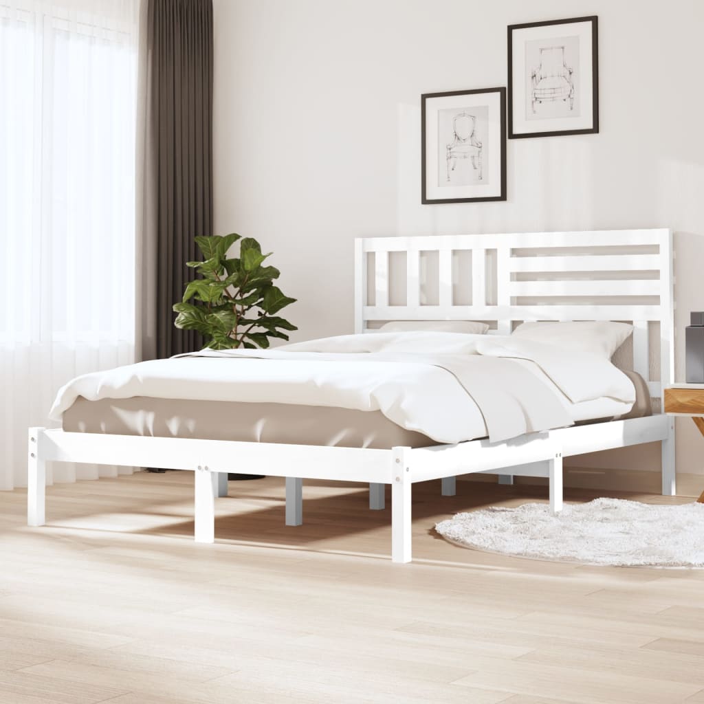 Cadre de lit Blanc Bois de pin massif 160x200 cm Lits & cadres de lit vidaXL   