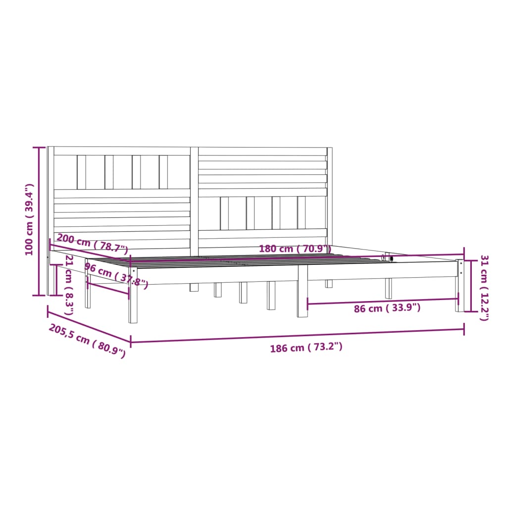 Cadre de lit blanc 180x200 cm Super King bois de pin massif Lits & cadres de lit vidaXL   