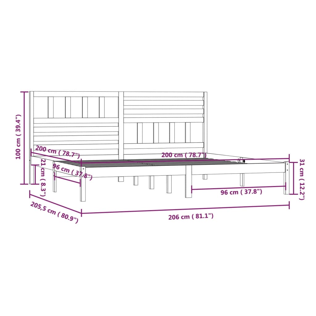 Cadre de lit Gris Bois de pin massif 200x200 cm Lits & cadres de lit vidaXL   