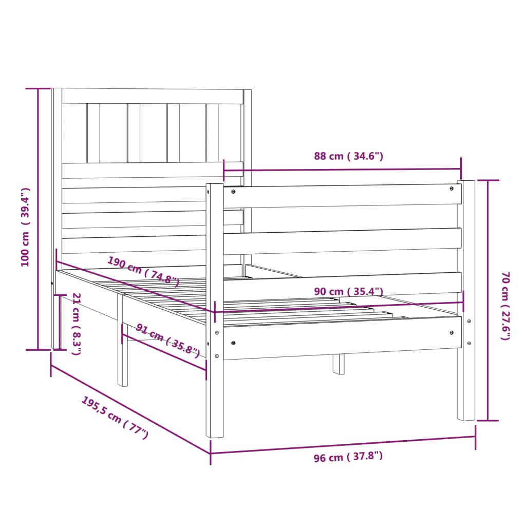 Cadre de lit 90x190 cm Simple Bois massif Lits & cadres de lit vidaXL   