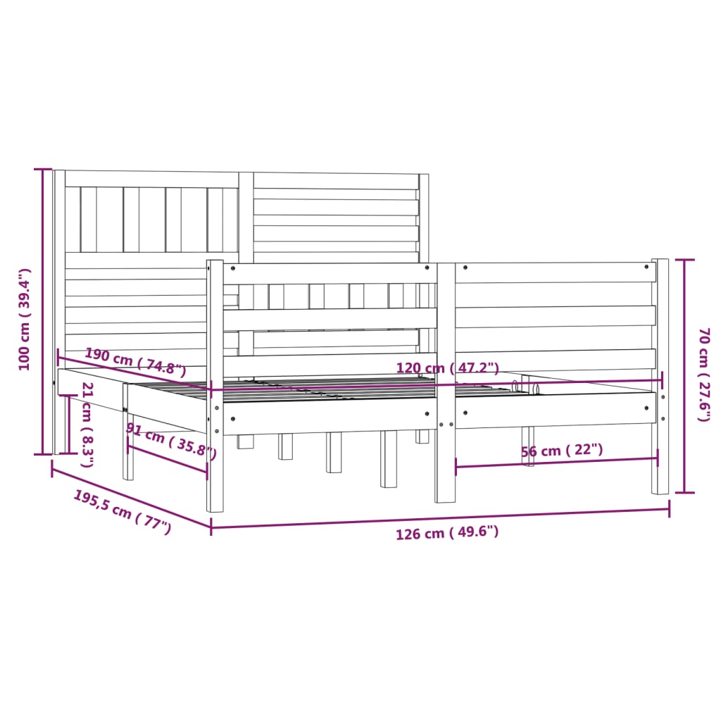 Cadre de lit 120x190 cm Petit double Bois massif Lits & cadres de lit vidaXL   