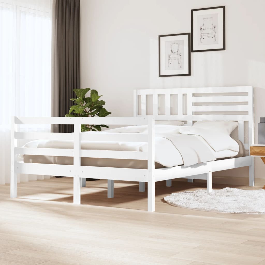 Cadre de lit Blanc 120x190 cm Petit double Bois massif Lits & cadres de lit vidaXL   