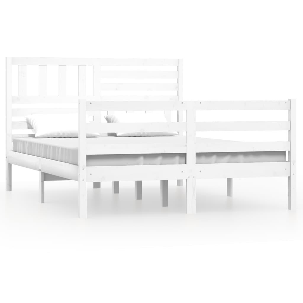 Cadre de lit Blanc Bois massif 140x190 cm Lits & cadres de lit vidaXL   