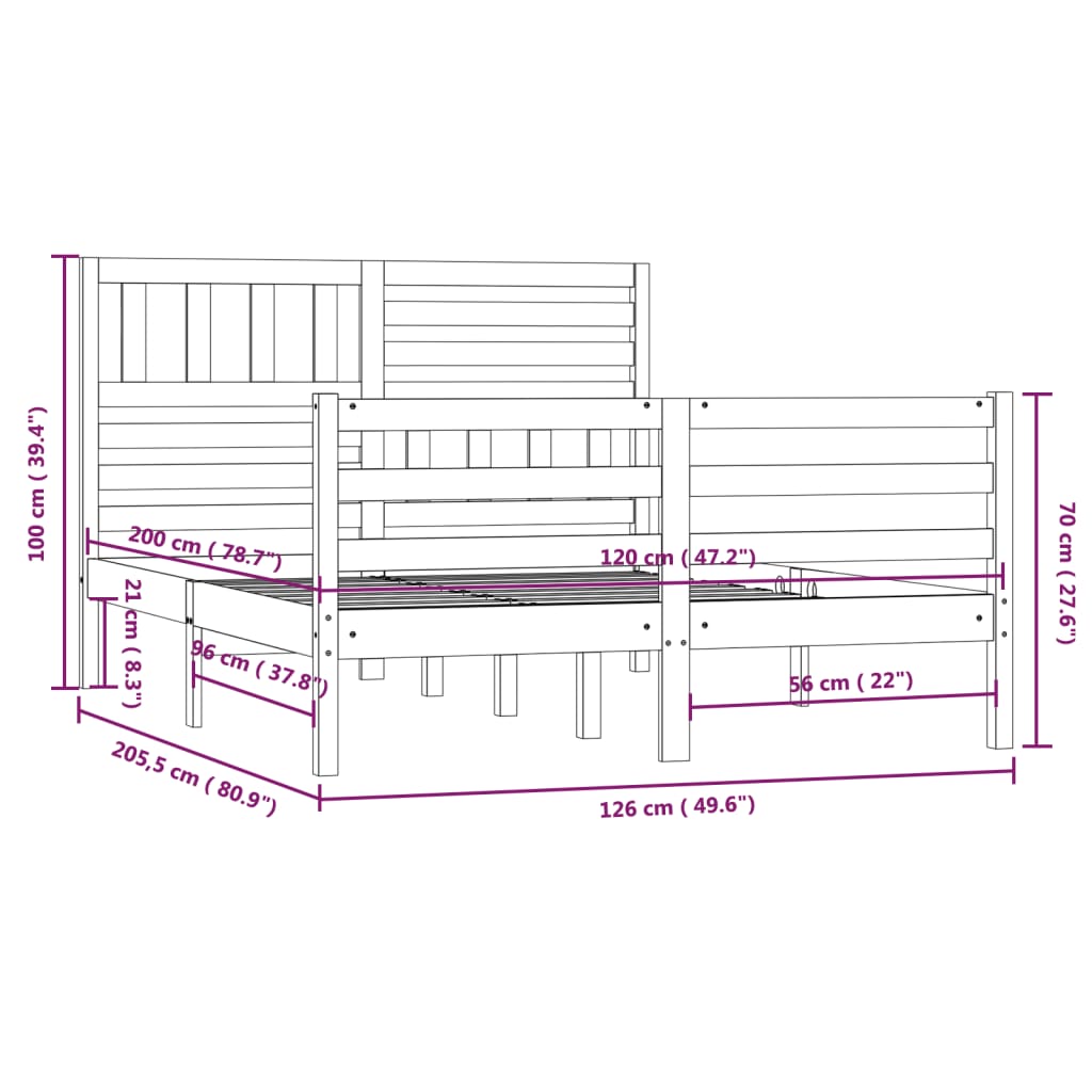 Cadre de lit Blanc Bois massif 120x200 cm Lits & cadres de lit vidaXL   