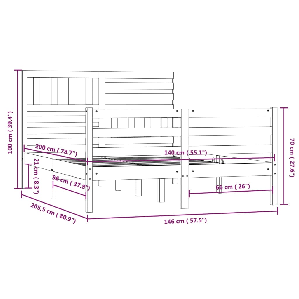 Cadre de lit Bois massif 140x200 cm Lits & cadres de lit vidaXL   