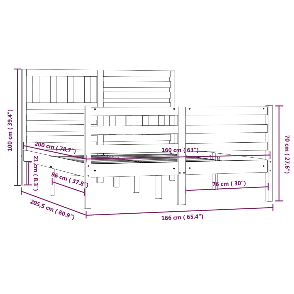 Cadre de lit Bois massif 160x200 cm Lits & cadres de lit vidaXL   