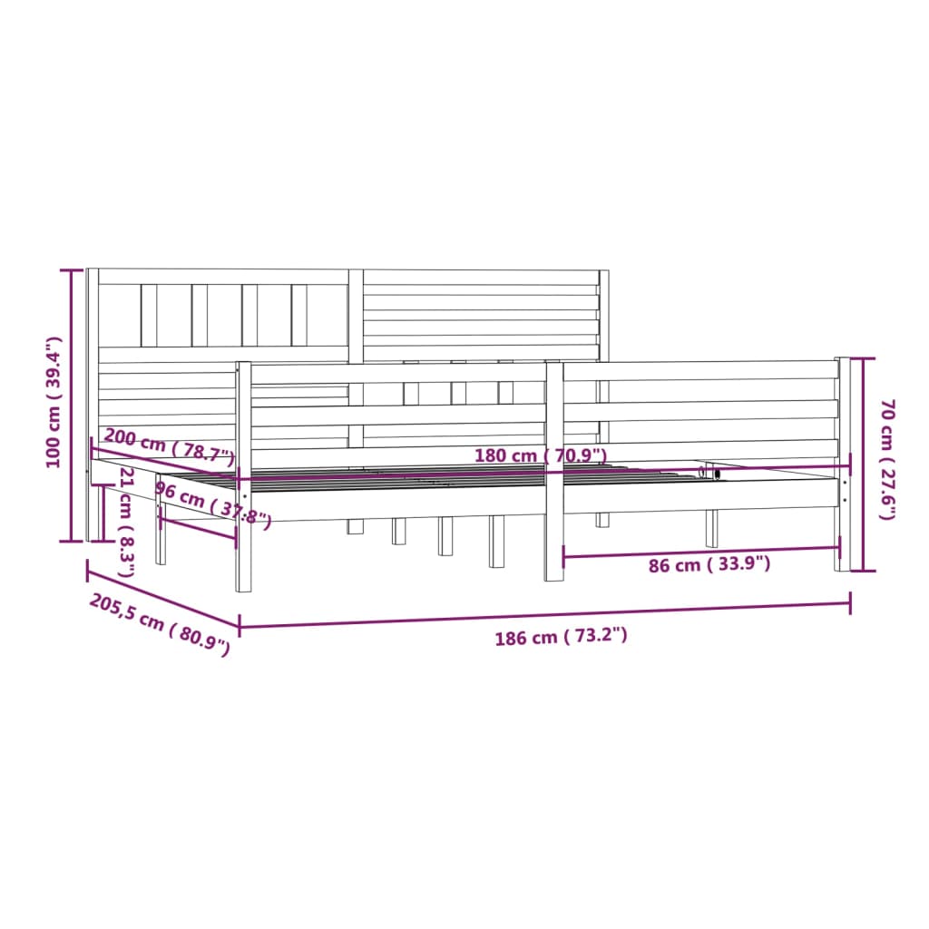 Cadre de lit 180x200 cm Super King Bois massif Lits & cadres de lit vidaXL   