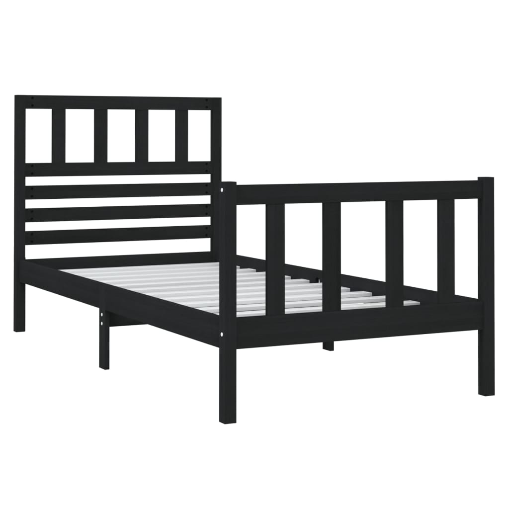 Cadre de lit Noir 75x190 cm Petit simple Bois massif Lits & cadres de lit vidaXL   