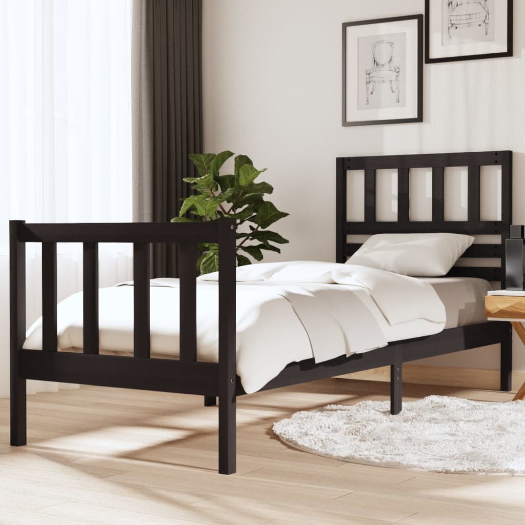 Cadre de lit Noir 75x190 cm Petit simple Bois massif Lits & cadres de lit vidaXL   