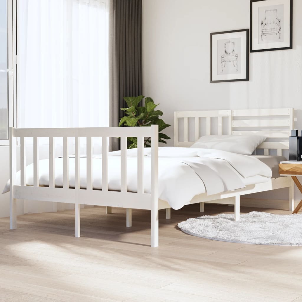 Cadre de lit Blanc Bois massif 140x190 cm Lits & cadres de lit vidaXL   