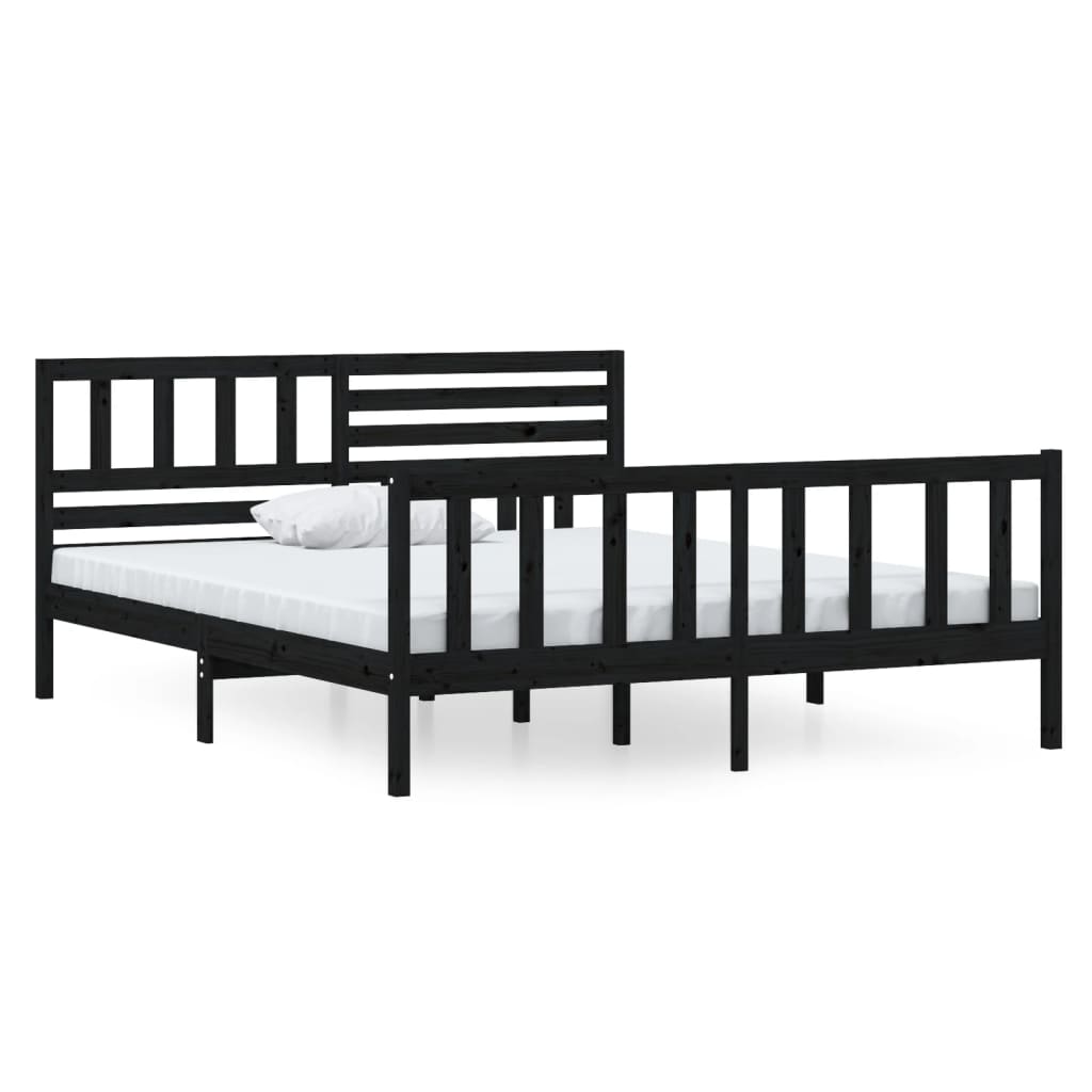 Cadre de lit Noir Bois massif 140x190 cm Lits & cadres de lit vidaXL   