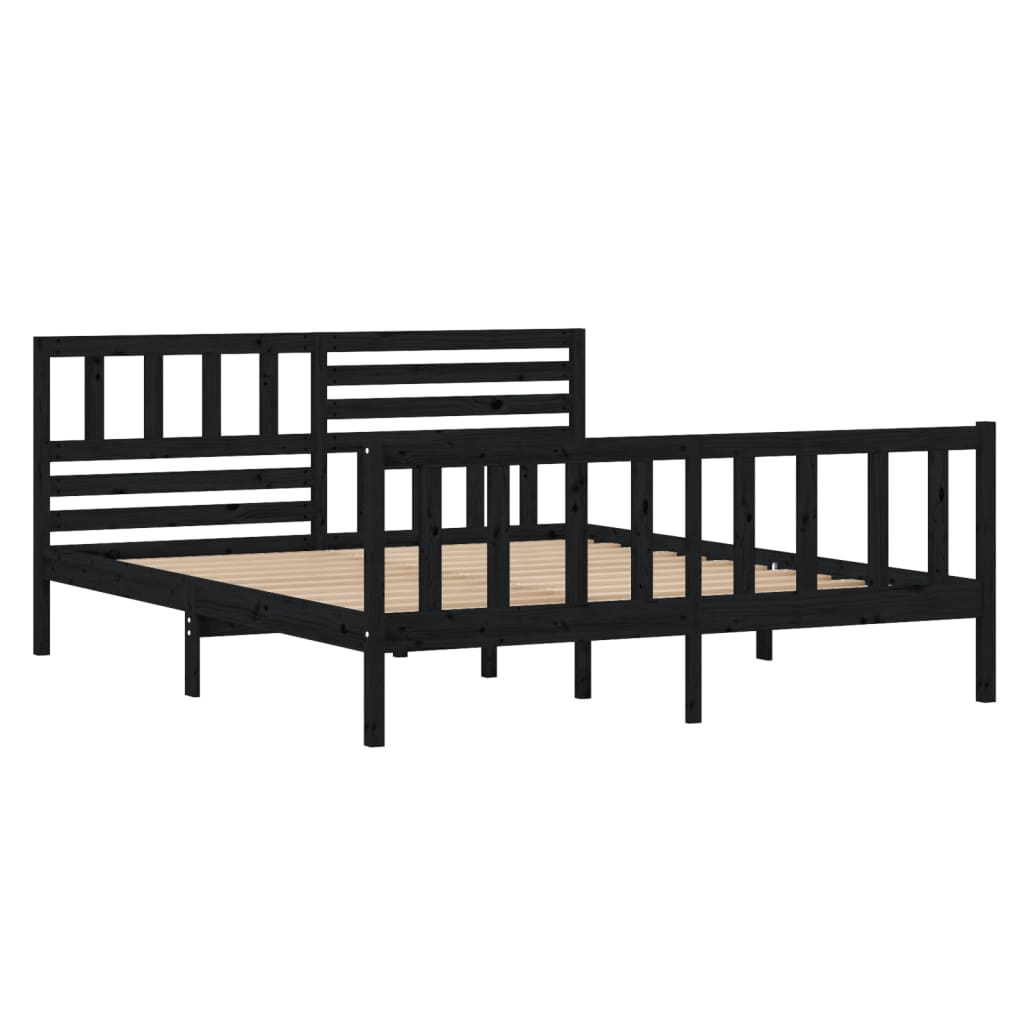 Cadre de lit Noir Bois massif 140x190 cm Lits & cadres de lit vidaXL   