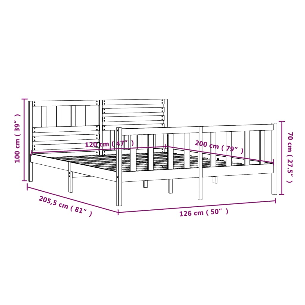 Cadre de lit Bois massif 120x200 cm Lits & cadres de lit vidaXL   