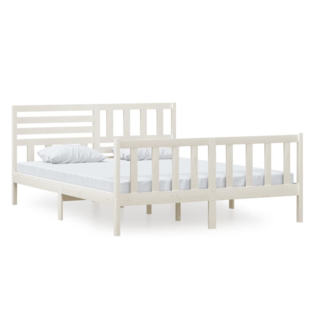 Cadre de lit Blanc Bois massif 160x200 cm Lits & cadres de lit vidaXL   