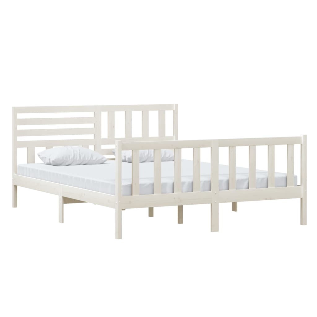 Cadre de lit Blanc Bois massif 160x200 cm Lits & cadres de lit vidaXL   