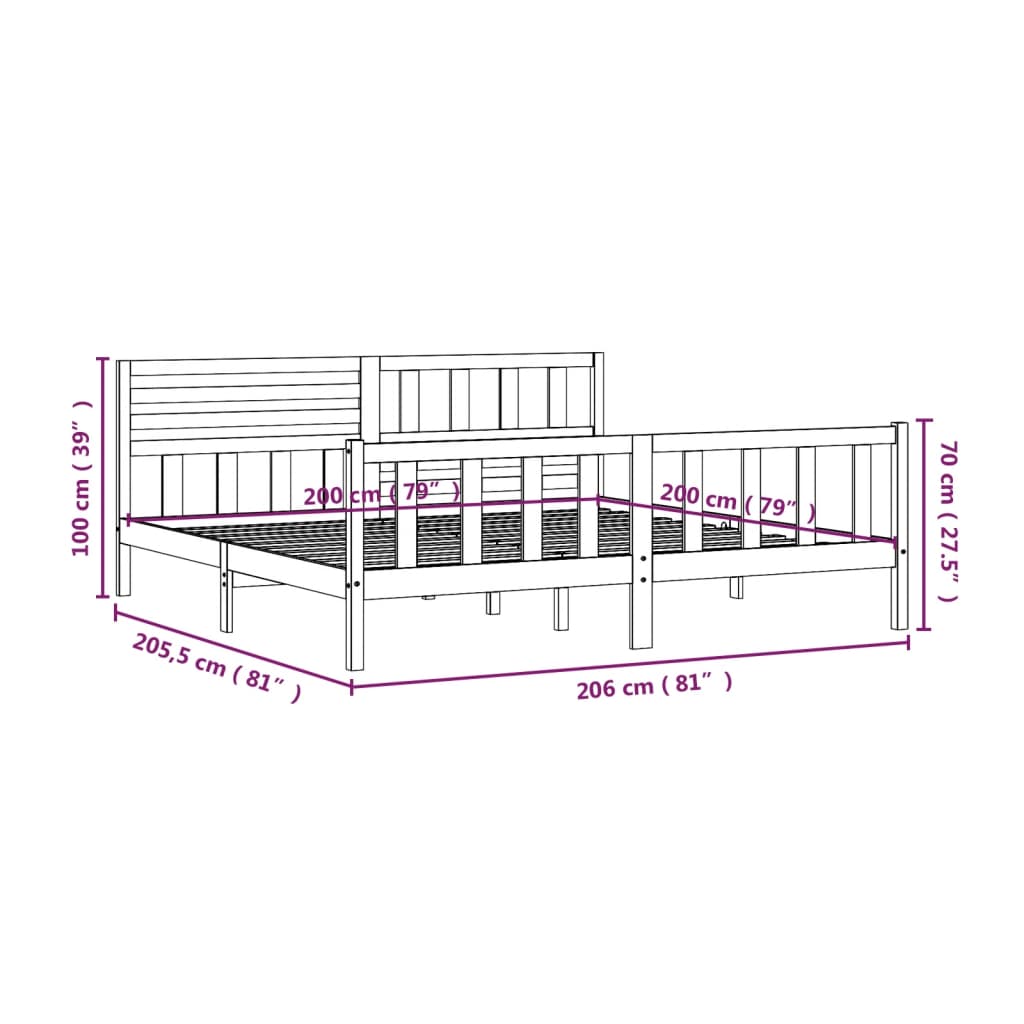 Cadre de lit Bois massif 200x200 cm Lits & cadres de lit vidaXL   