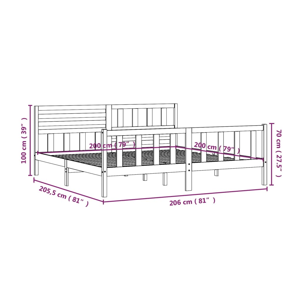 Cadre de lit Blanc Bois massif 200x200 cm Lits & cadres de lit vidaXL   