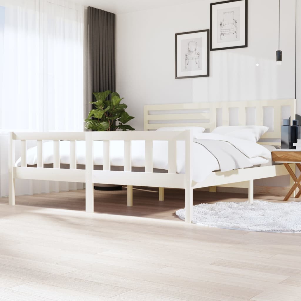 Cadre de lit Blanc Bois massif 200x200 cm Lits & cadres de lit vidaXL   