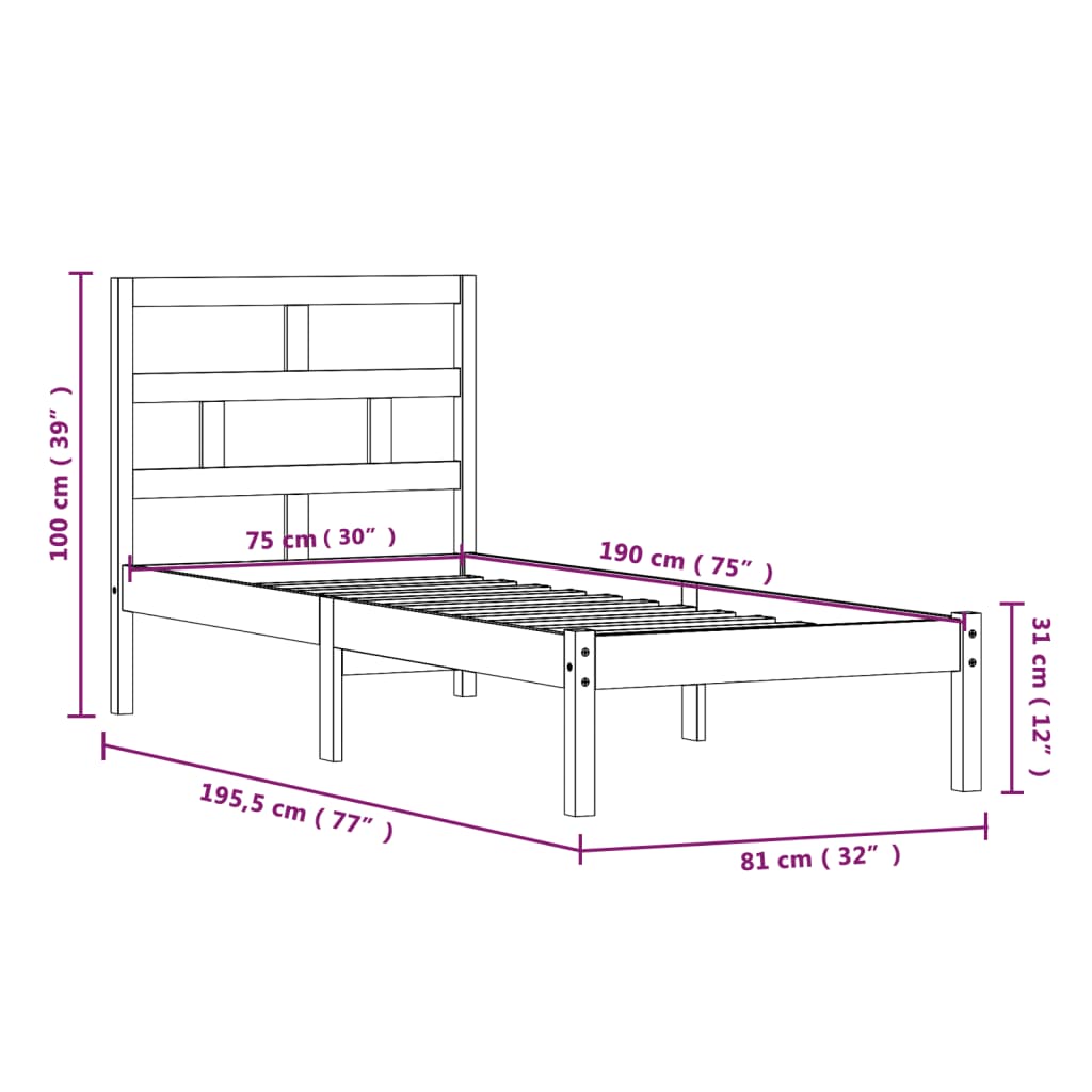 Cadre de lit 75x190 cm Petit simple Bois massif Lits & cadres de lit vidaXL   