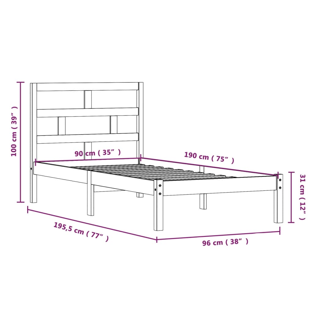 Cadre de lit 90x190 cm Simple Bois massif Lits & cadres de lit vidaXL   