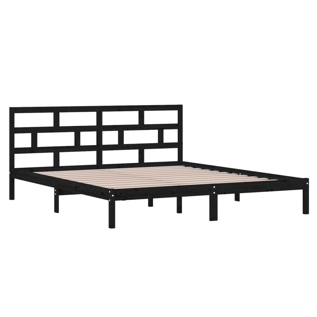 Cadre de lit Noir 135x190 cm Double Bois massif Lits & cadres de lit vidaXL   