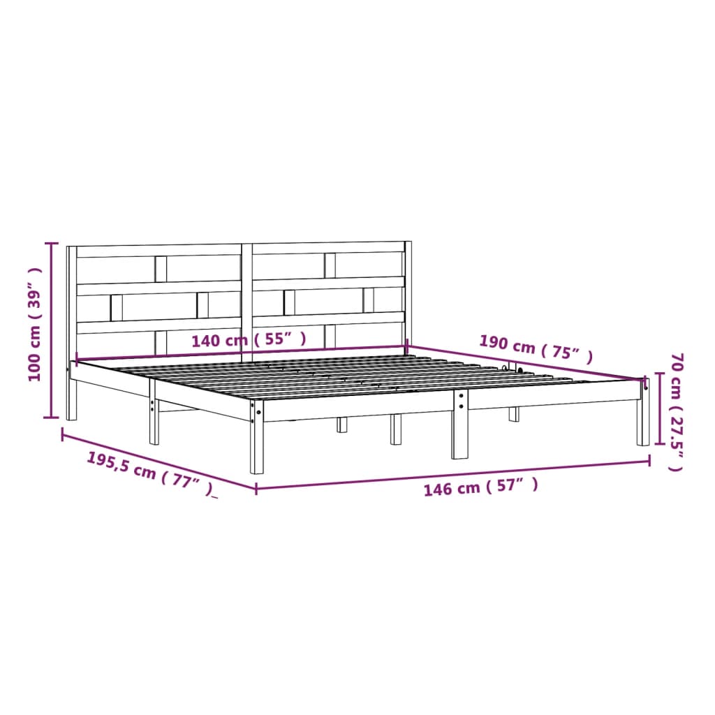 Cadre de lit Noir Bois de pin massif 140x190 cm Lits & cadres de lit vidaXL   