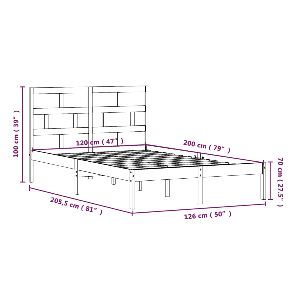 Cadre de lit Blanc Bois de pin massif 120x200 cm Lits & cadres de lit vidaXL   