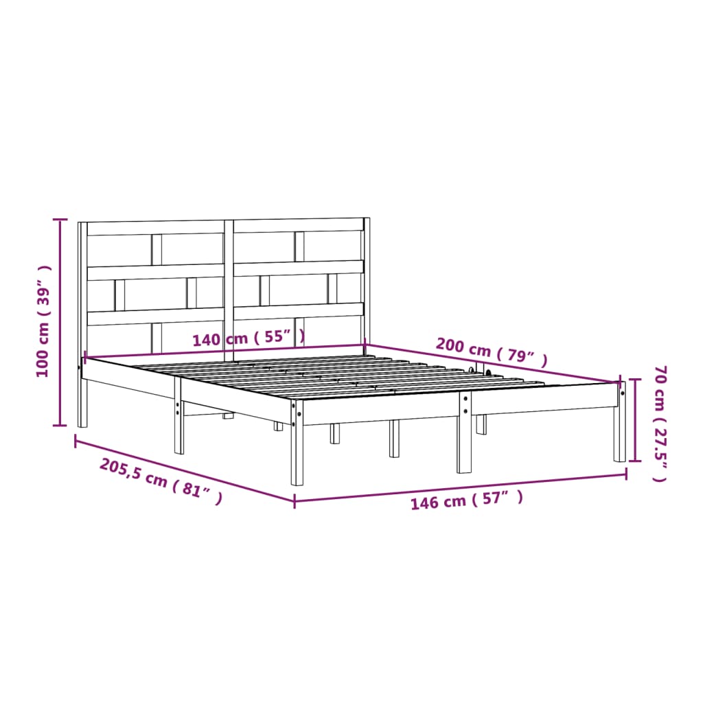 Cadre de lit Blanc Bois de pin massif 140x200 cm Lits & cadres de lit vidaXL   