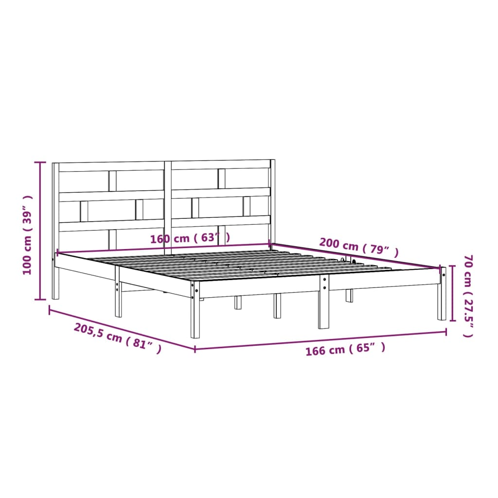 Cadre de lit Bois de pin massif 160x200 cm Lits & cadres de lit vidaXL   