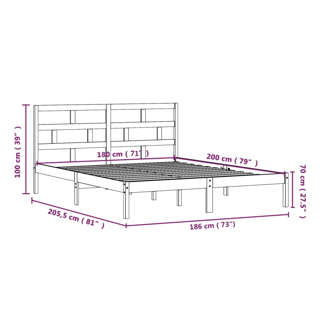 Cadre de lit 180x200 cm Super King Bois massif Lits & cadres de lit vidaXL   