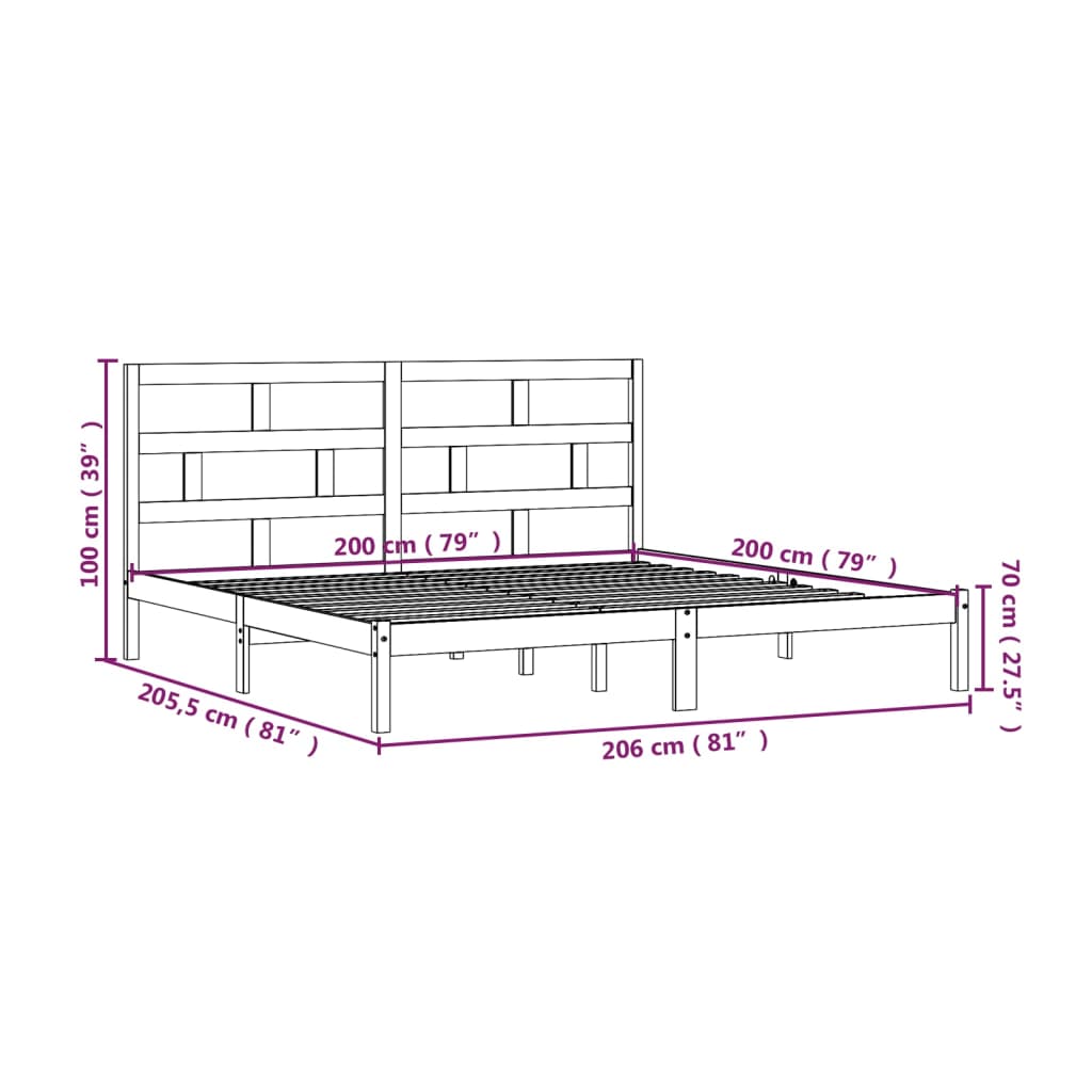 Cadre de lit Blanc Bois de pin massif 200x200 cm Lits & cadres de lit vidaXL   